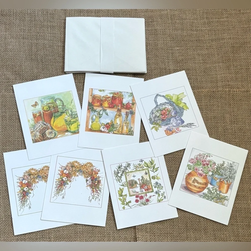 Vintage Liz Schreiner Blank Note Card Set Floral Spring Iced Tea Framable